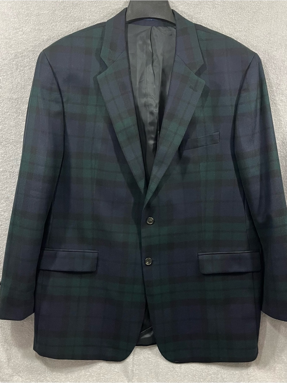 Vintage Polo University Ralph Lauren Black Watch Tartan Wool Blazer Size 48 Long